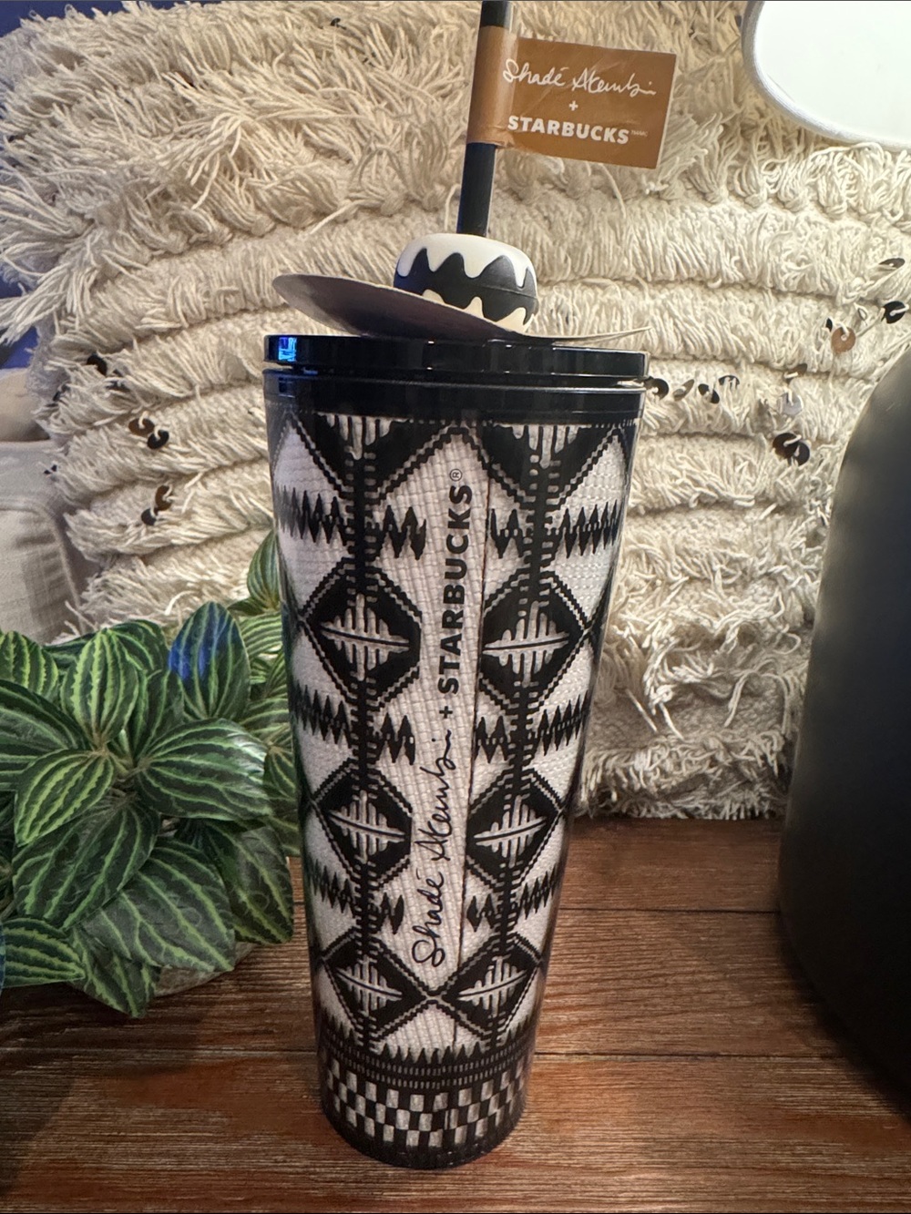 Starbucks Black and White Geometric Tumbler- Shade Akambi NWT